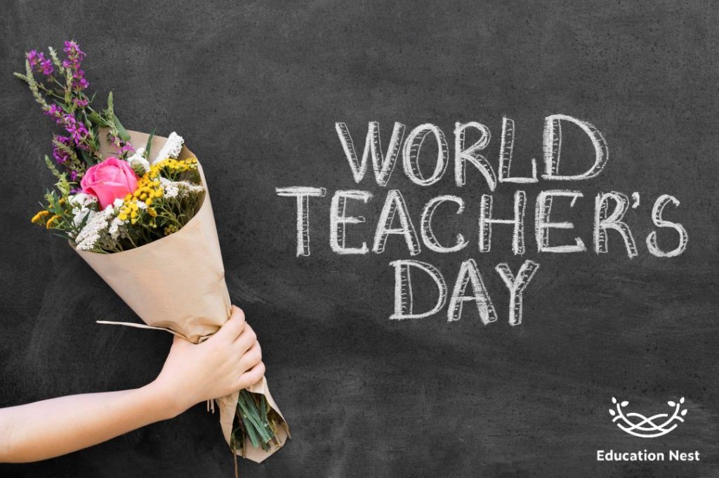 hand holding bouquet wishing world teachers day