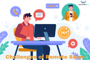 A person sitting at a desk, using a laptop and talking on the phone. They appear focused and determined, representing the challenges of remote sales.