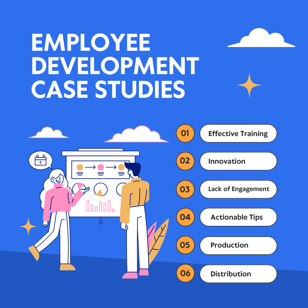 A collection of employee development case studies showcasing successful training and growth initiatives in various organizations.