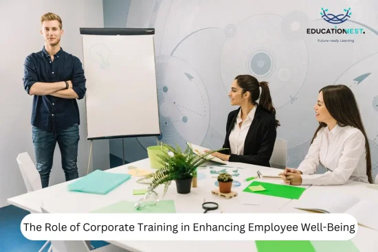 An illustration depicting corporate training sessions aimed at improving employee well being and workplace satisfaction.