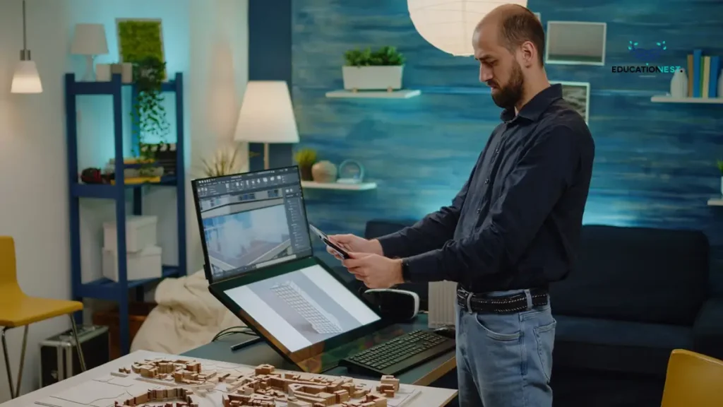 A man designs on a laptop, showcasing best AWS practices from a Solutions Architect to improve performance.