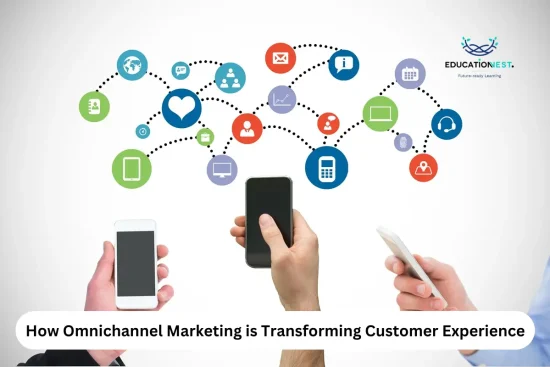 Hands holding smartphones displaying various social media icons, illustrating the impact of omnichannel marketing on customer experience.