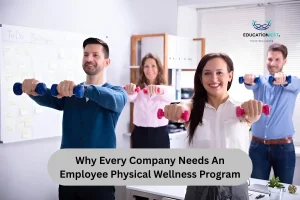 A diverse group of office workers exercising with dumbbells, emphasizing the need for employee wellness initiatives.