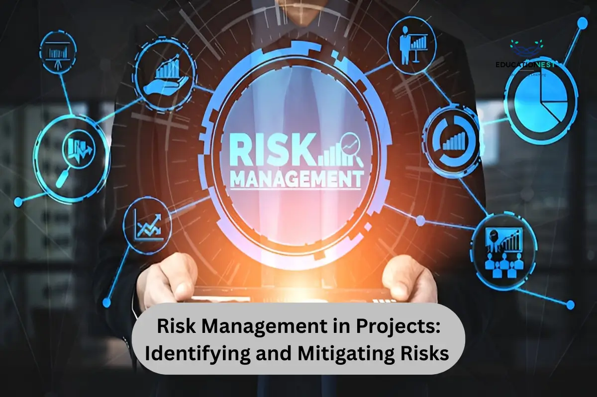 Infographic illustrating risk management in the digital age, emphasizing project risk identification and mitigation techniques.