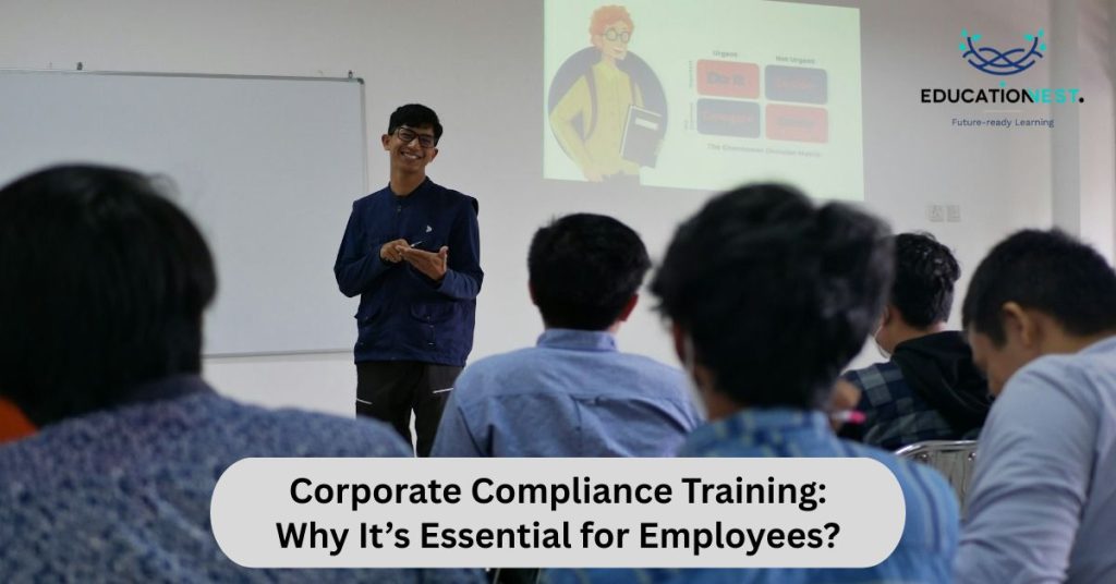 Image illustrating a corporate compliance training for employees to ensure compliance and mitigate legal risks.