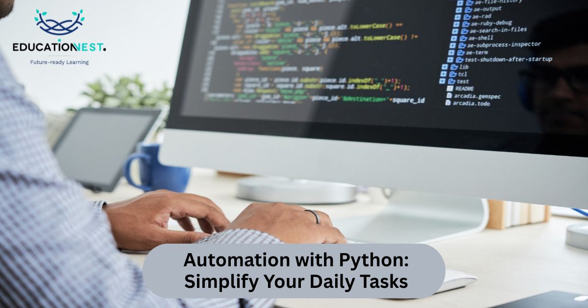 Visual representation of automation with Python, highlighting programming concepts and automated tasks.