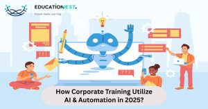 Visual representation of corporate training's use of AI and automation in 2025, emphasizing on modern training techniques.