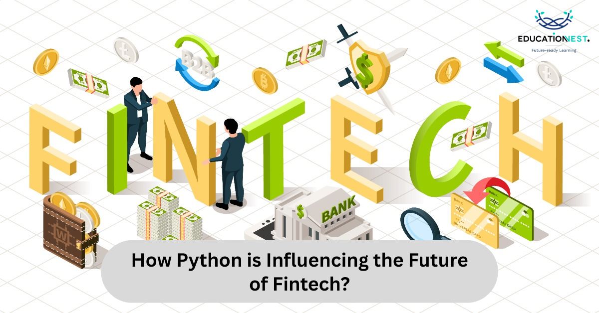 Graphic depicting the influence of Python on the future of fintech, emphasizing its significance in modern financial applications.