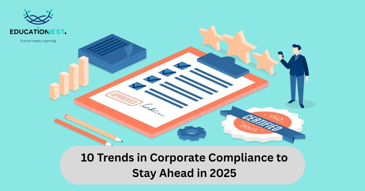 Infographic illustrating the top 10 trends in corporate compliance for 2025
