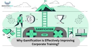 Infographic illustrating how gamification in corporate training enhances engagement and learning outcomes for employees.